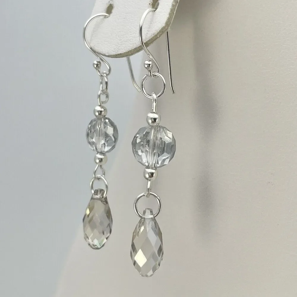 Made With Swarovski Crystals Light Smoke Teardrop Sterling Silver Earrings Drop